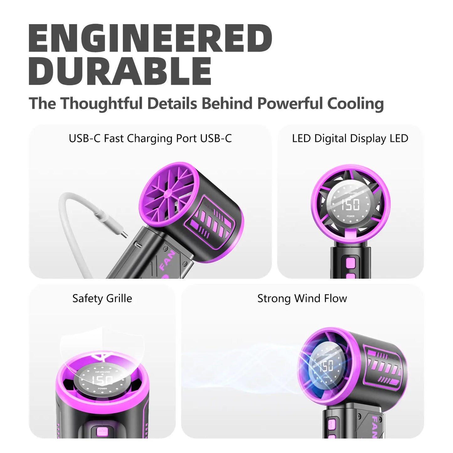 WEDEESUN Handheld Portable Fan - 4000Mah Rechargeable Battery-Powered, 6-Speed Multi-Speed, LED Digital Display, Backup Power Function, Electric Mini Travel Must Haves, Summer Essentials Mini Gifts, Fan Portable