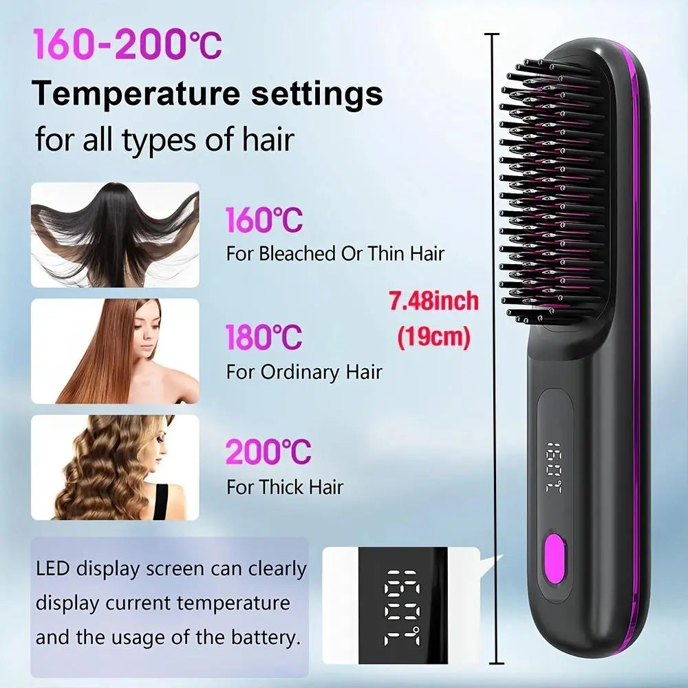2026 Upgraded Straight Hair Comb, Portable Fashion Lazy Straightener, USB Rechargeable Flat Iron Clip, Wireless Straightening & Curling Comb