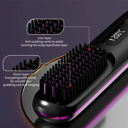 2026 Upgraded Straight Hair Comb, Portable Fashion Lazy Straightener, USB Rechargeable Flat Iron Clip, Wireless Straightening & Curling Comb