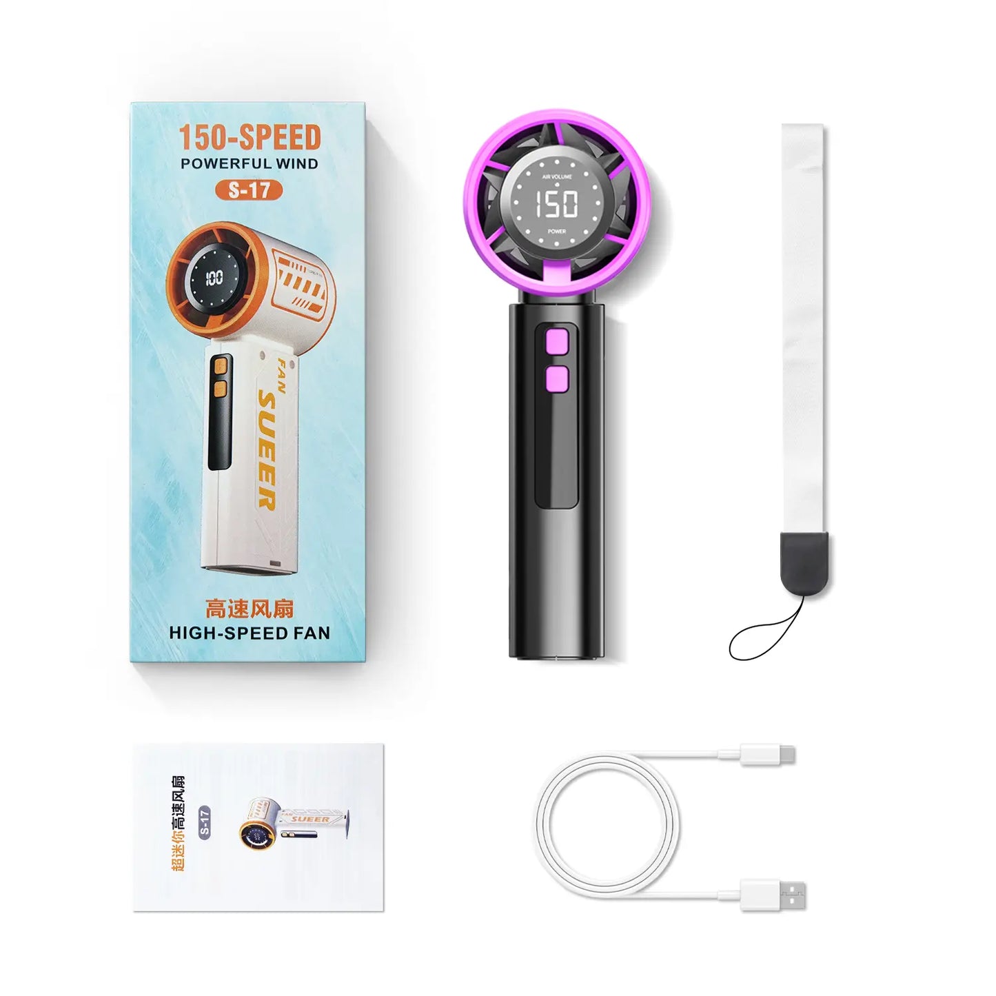 WEDEESUN Handheld Portable Fan - 4000Mah Rechargeable Battery-Powered, 6-Speed Multi-Speed, LED Digital Display, Backup Power Function, Electric Mini Travel Must Haves, Summer Essentials Mini Gifts, Fan Portable